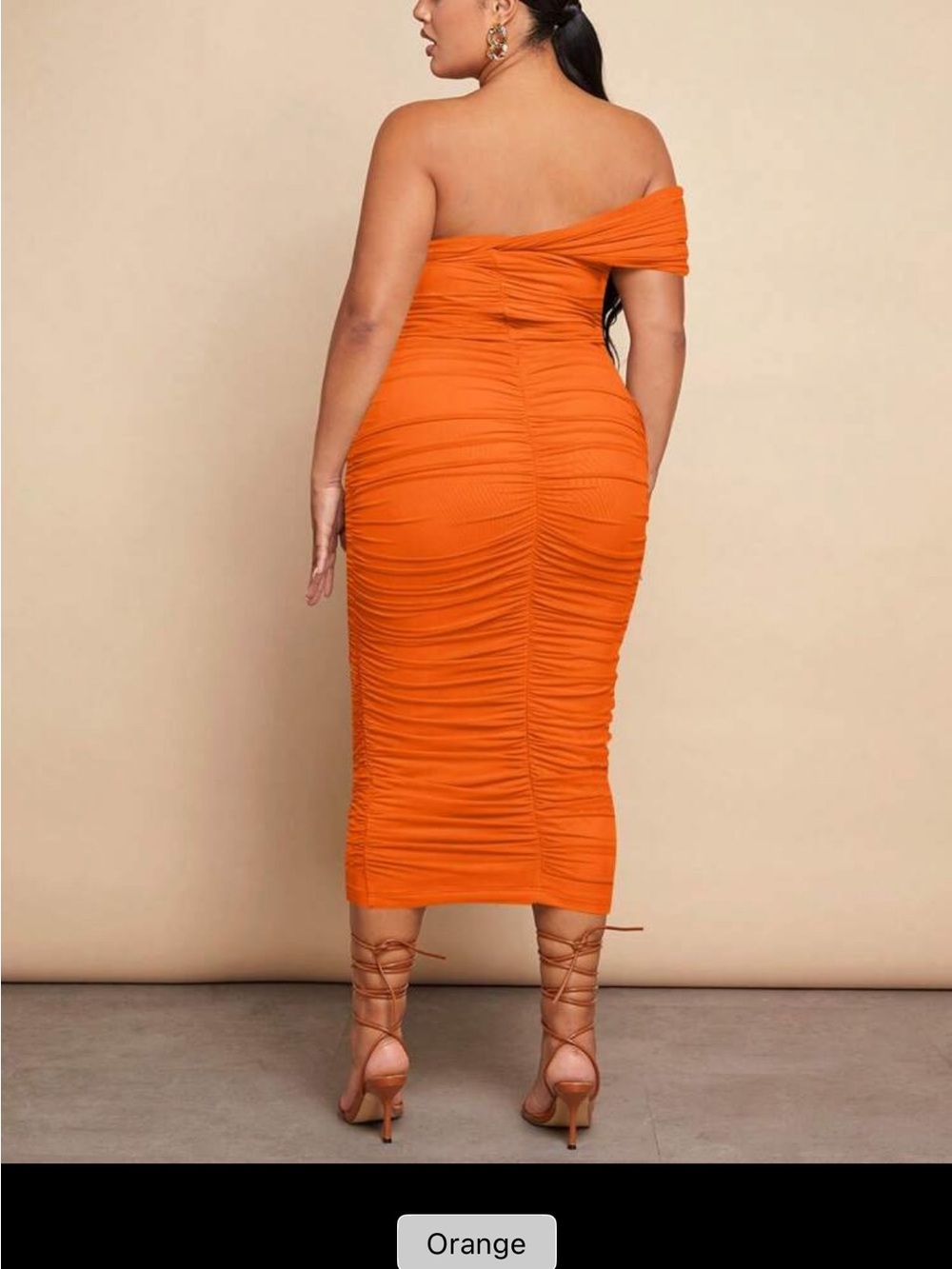 SHEIN Orange One-Shoulder Ruched Midi Dress - Picture 5 of 5